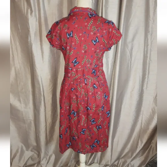 Raspberry Red Butterfly Button Front Midi Dress Joe Browns UK 14 Short Sleeve. - Picture 7 of 11